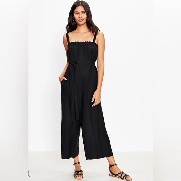 Ann Taylor LOFT Ruffle Square Neck Jumpsuit NWT in Black Size XXL‎ Style #563539 - Picture 1 of 9